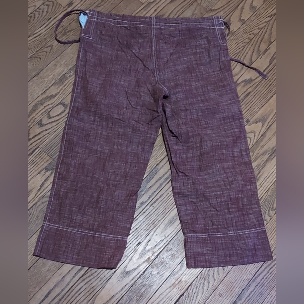 Sitwell Pants S 100% Cotton Brown Capris  Pullon Tie aeam 22" (0860)